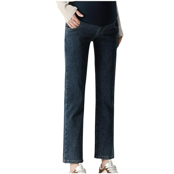 Bdfzl Womens Maternity Jeans Straight Leg Over The Belly Pregnancy Denim With Pockets Work Pants Maternity Clothes 2025 Navy L