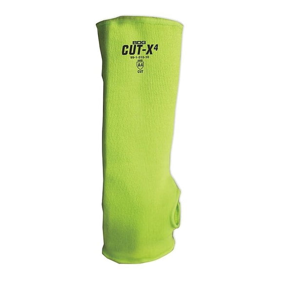 Bdg HiViz Green Cut Resistant Sleeve Thumb Hole, Size 10" 99-1-315-10