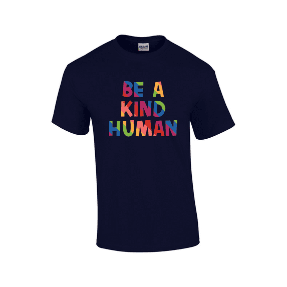 Be A Kind Human Positive Vibes LGBTQ+ Rainbow Love Is Love Support Short Sleeve Unisex Graphic T-Shirt-Navy-4xl
