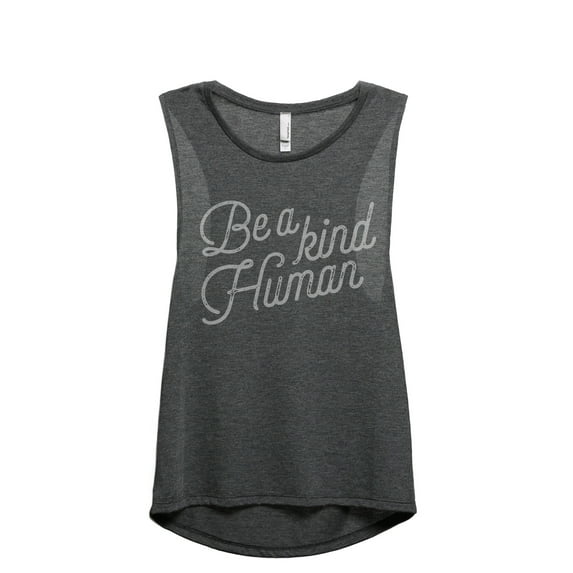 Be A Kind Human Women's Fashion Sleeveless Muscle Workout Yoga Tank Top Charcoal Grey Large