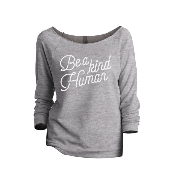 Be A Kind Human Women's Fashion Slouchy 3/4 Sleeves Raglan Lightweight Sweatshirt Sport Grey Medium