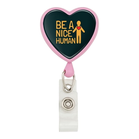 Be A Nice Human with Heart Heart Lanyard Retractable Reel Badge ID Card Holder