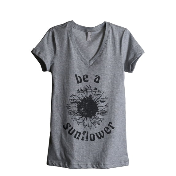 Be A Sunflower Women's Fashion Relaxed V-Neck T-Shirt Tee Heather Grey 2X-Large