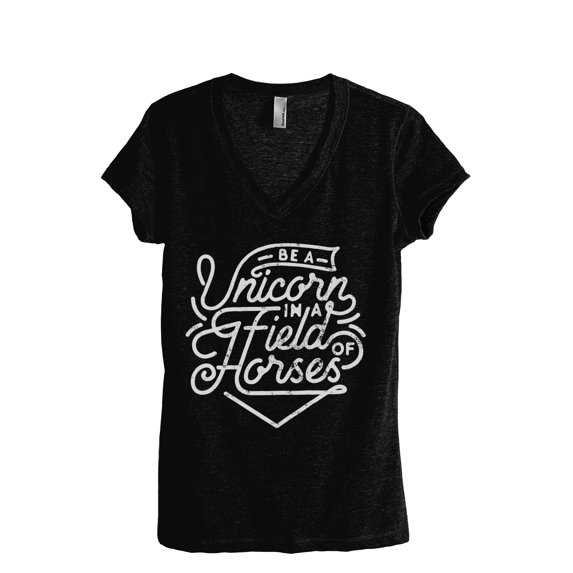 Be A Unicorn In A Field Of Horses Women's Fashion Relaxed V-Neck T-Shirt Tee Heather Black Small