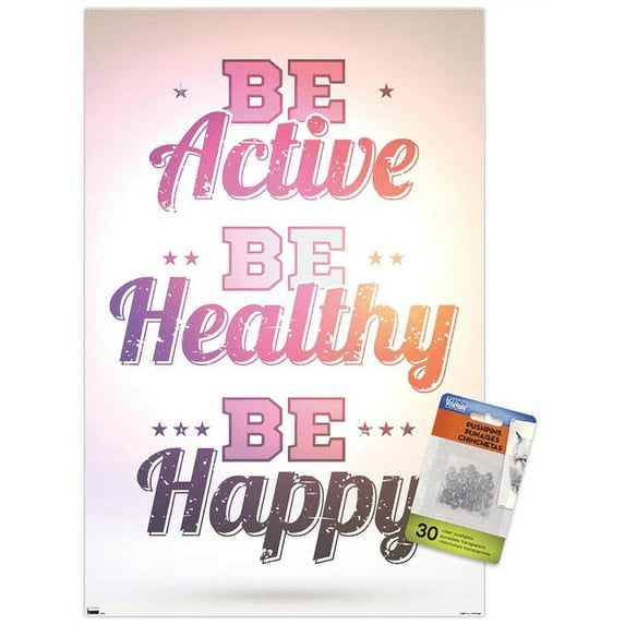 Be Active Wall Poster with Push Pins, 14.725" x 22.375"