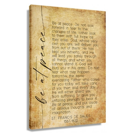 Be At Peace Prayer St. Francis De Sales Quotes Wall Art Retro Prints Poster for Bedroom Decorations Printed Canvas Pictures for Hallway