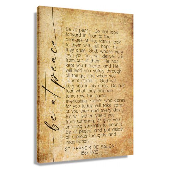 Be At Peace Prayer St. Francis De Sales Quotes Wall Art Retro Prints Poster for Bedroom Decorations Printed Canvas Pictures for Hallway