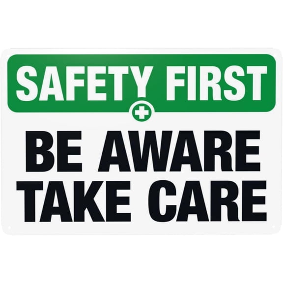 Be Aware Take Care Warning Sign, Security Safety Metal Signs, Vintage Caution Poster Wall Decor for Business Office Home Street Road Use 12 x 8 Inch