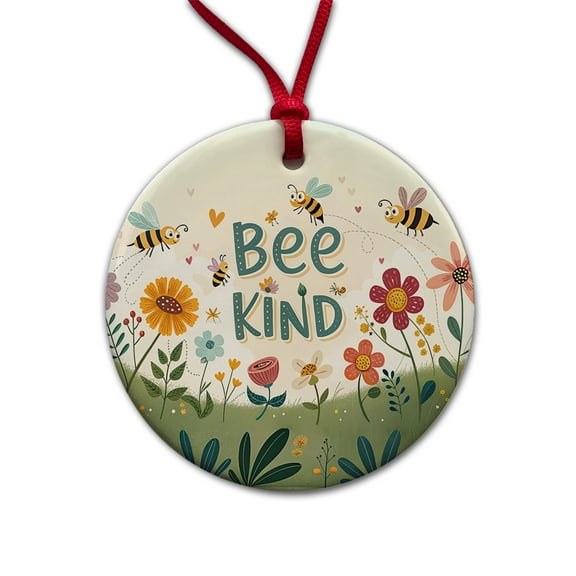 Be Bee Kind With Floral Bees Design Christmas Tree Holiday Round Ceramic Ornament