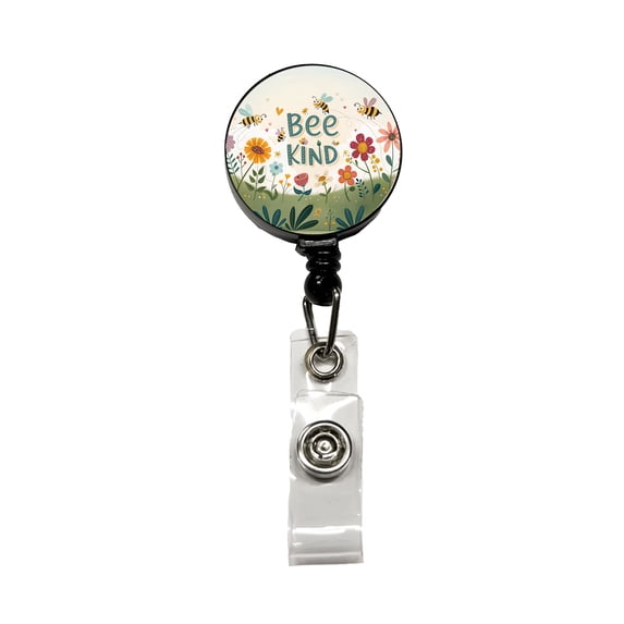 Be Bee Kind With Floral Bees Design Retractable Reel ID Badge Key Card Name Tag Holder with Clip
