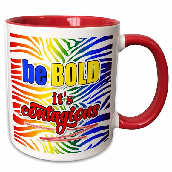 3drose, Be Bold Its Contagious Zebra Print Rainbow Theme Inspiration, 11oz Two-tone Red Mug