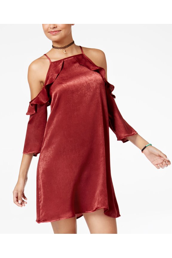 Be Bop Juniors' Cold-Shoulder Shift Dress (Wine, XL)