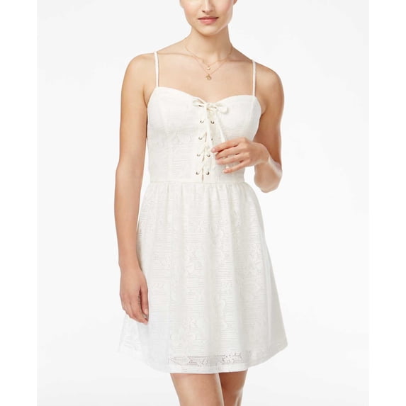 Be Bop Juniors Crochet Lace Sweetheart Dress, Ivory, X-Large