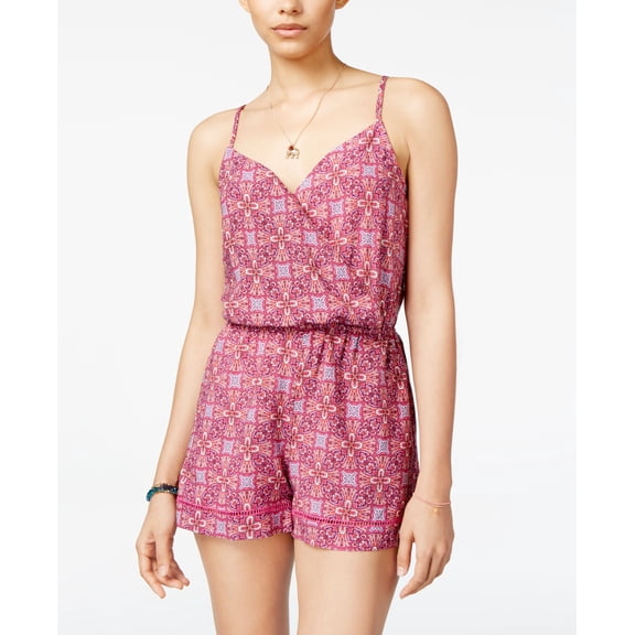 Be Bop Juniors Crochet Trim Spaghetti Strap Romper Coral/Purple L