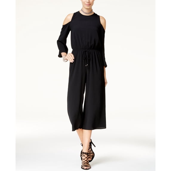 Be Bop Juniors Cropped Cold Shoulder Jumpsuit Black M