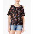 thumbnail image 1 of Be Bop Juniors' Floral Printed Cold-Shoulder Top Black M, 1 of 1