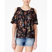 Be Bop Juniors Floral Printed Cold-Shoulder Top Black M