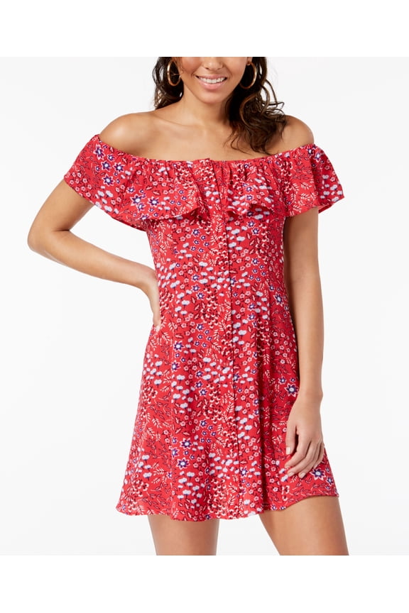 Be Bop Juniors Off The Shoulder A Line Dress Red S