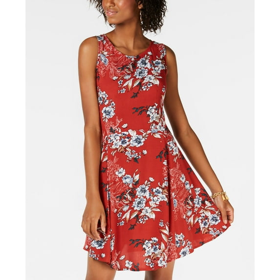 Be Bop Juniors Printed A Line Dress Red Teal M