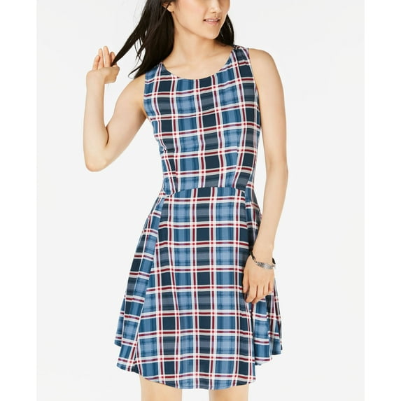 Be Bop Juniors Printed A Line Dress Teal Wine Plaid 2XS