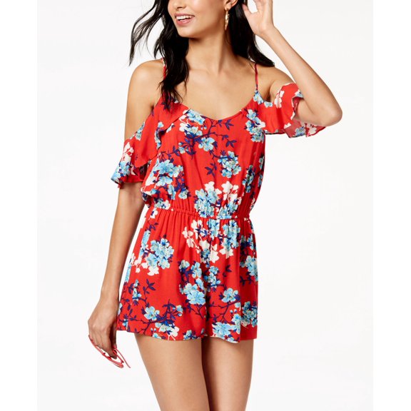 Be Bop Juniors Printed Cold Shoulder Romper Red XL