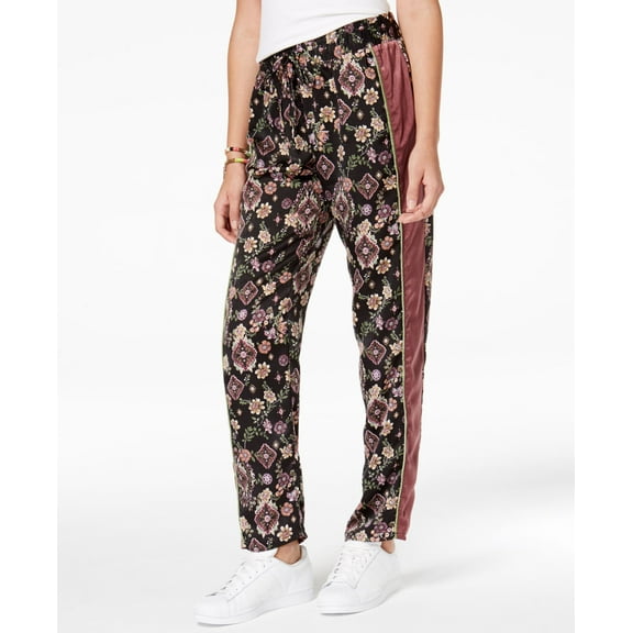 Be Bop Juniors Printed Drawstring Pants Black Plum XS