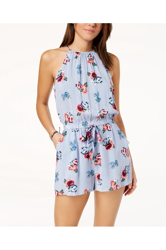 Be Bop Juniors Printed Drawstring Romper Blue Floral XL