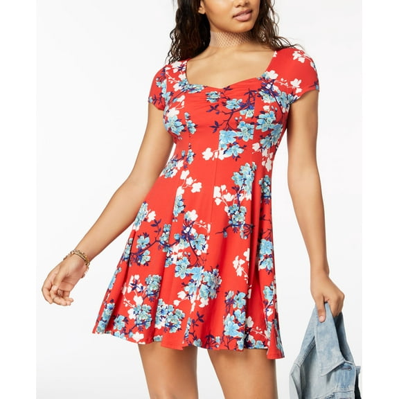 Be Bop Juniors Printed Fit Flare Dress Red Floral XXL