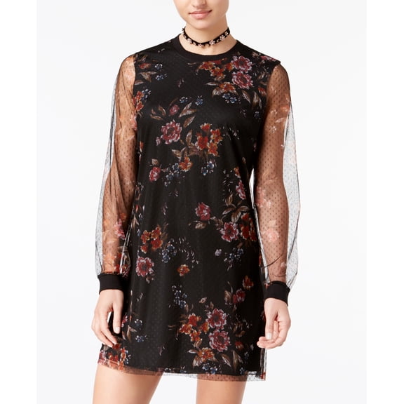 Be Bop Juniors Printed Swiss Dot Mesh Dress Black Multi XS