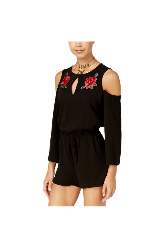 Be Bop Juniors Rose Applique Cold Shoulder Romper Black XL