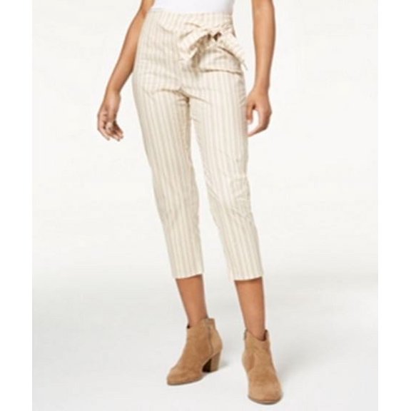 Be Bop Juniors Striped Tie Waist Cropped Pants Khaki Stripe L