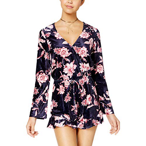 Be Bop - Velvet Floral-Print Romper - Juniors - S