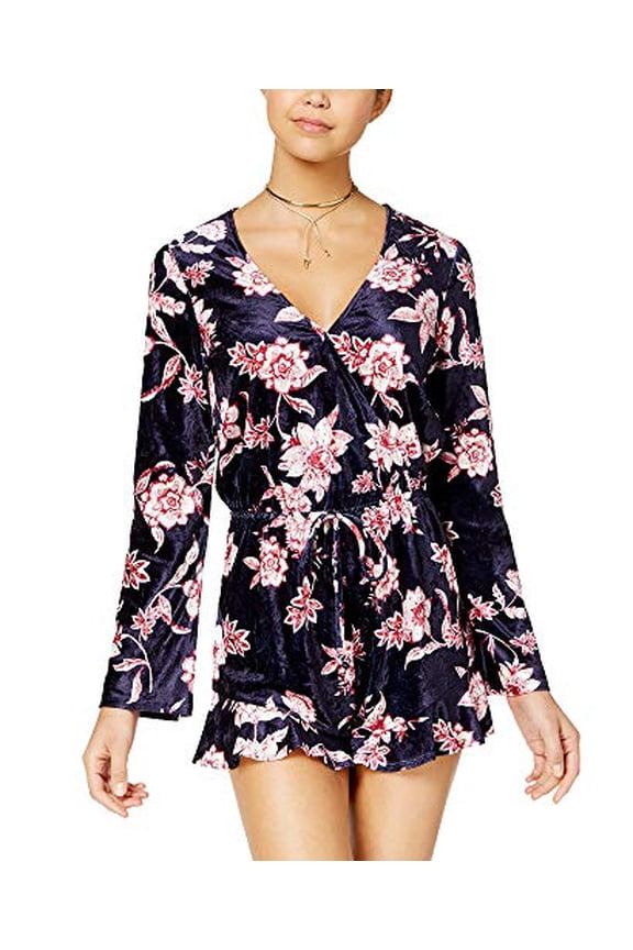Be Bop - Velvet Floral-Print Romper - Juniors - XL