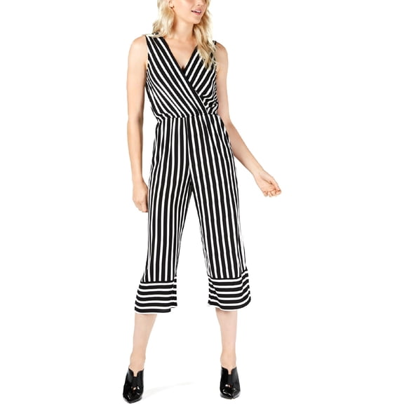 Be Bop Womens Juniors Striped V-Neck Jumpsuit