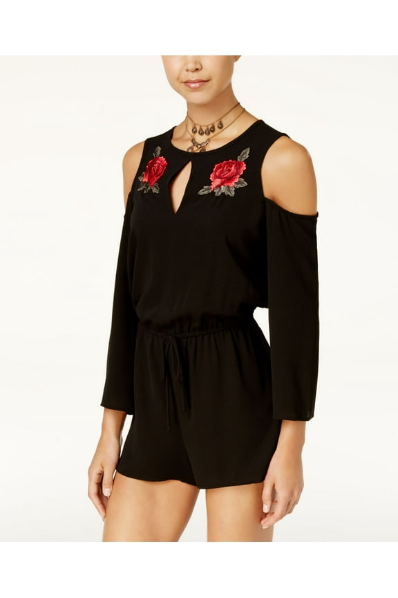 Be Bop Womens Rose Applique Romper Jumpsuit