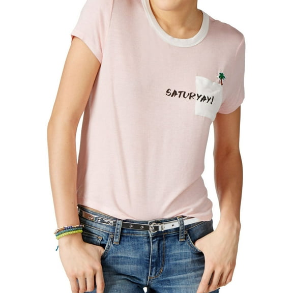 Be Bop Womens Saturyay! Graphic T-Shirt, Pink, Juniors, Small
