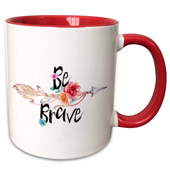 3drose, Be Brave Floral Arrow, 11oz Two-tone Red Mug