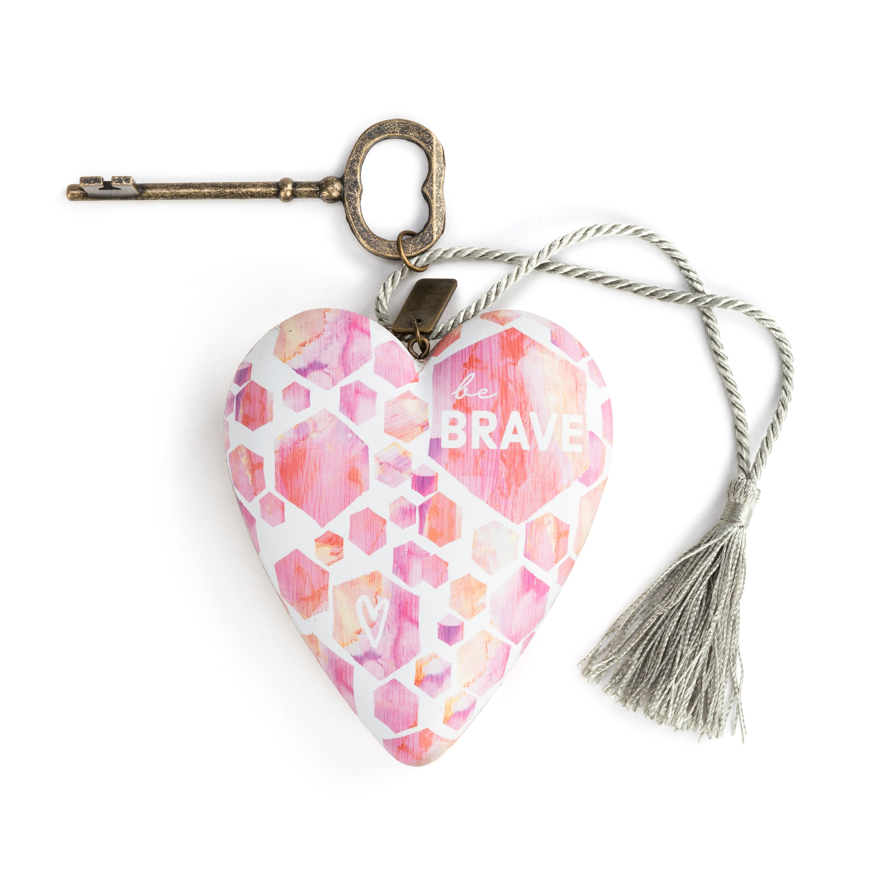 Be Brave Geometric Pink 4 x 4 Resin Stone Collectible Art Heart Figurine