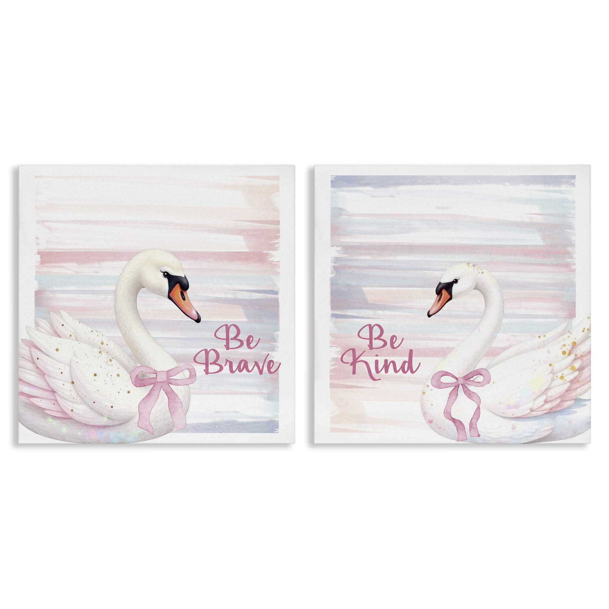 Be Brave & Kind Pastel Swan 2 Piece Canvas Wall Art Set, design by Kim Allen