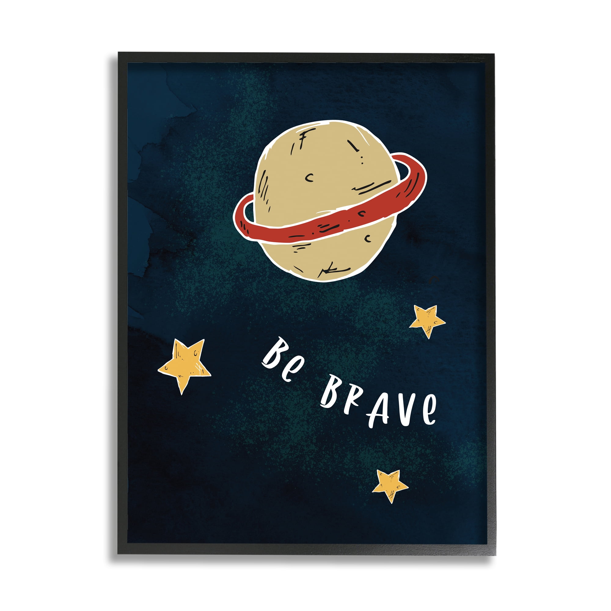 Be Brave Motivational Phrase Planet and Stars 16 in x 20 in Framed Painting Art Print, by Stupell Home Décor