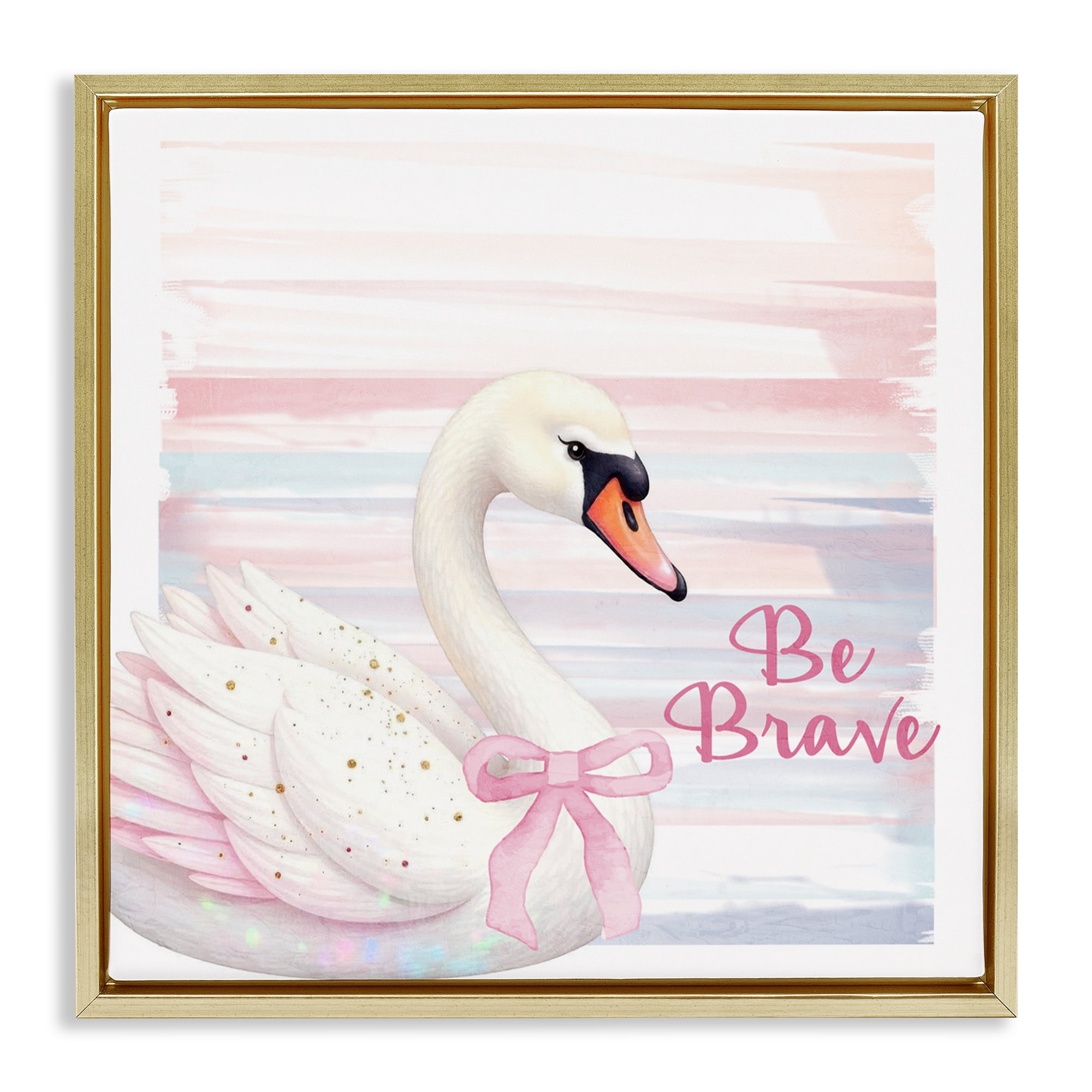 Be Brave Pastel Swan Gold Framed Floater Canvas Wall Art, design by Kim Allen