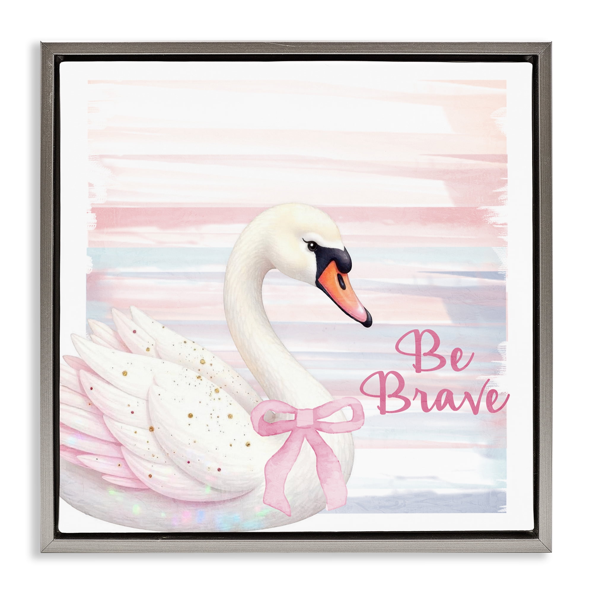 Be Brave Pastel Swan Gray Framed Floater Canvas Wall Art, design by Kim Allen