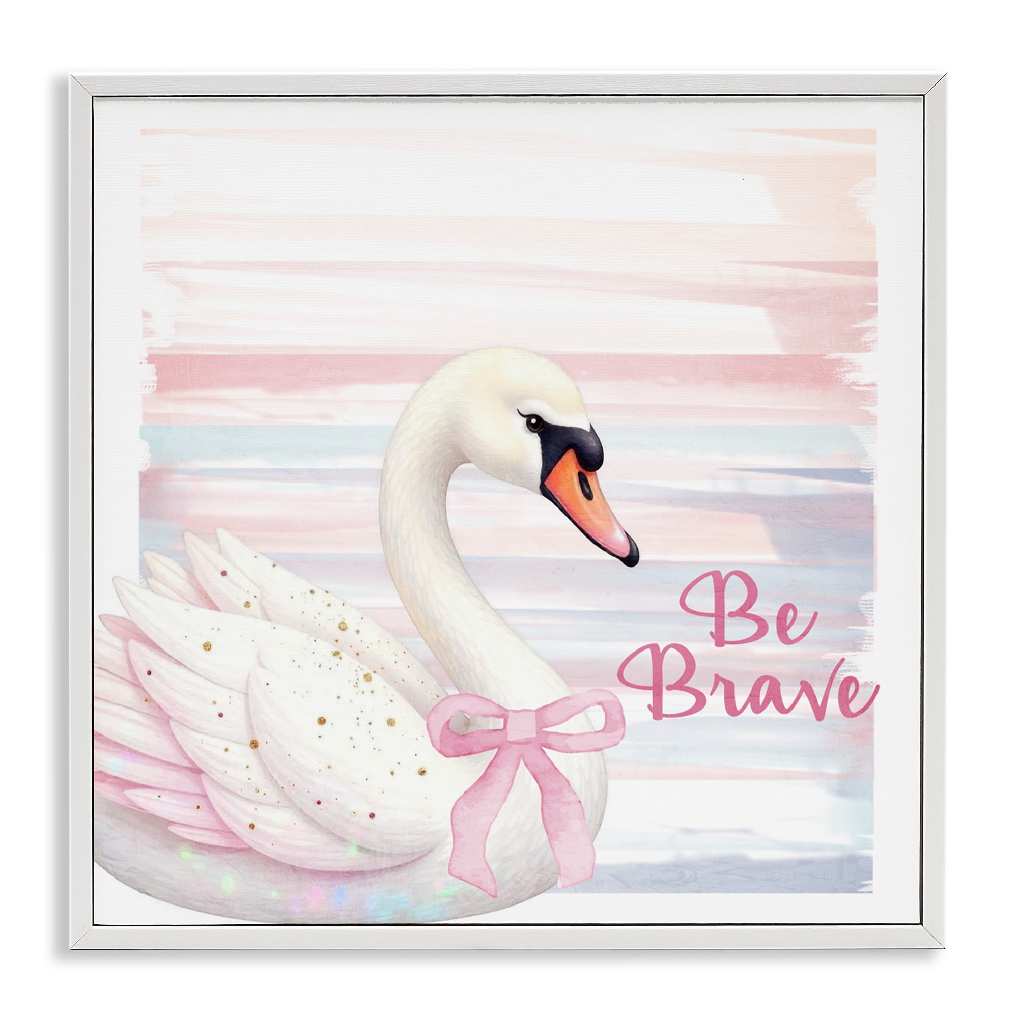 Be Brave Pastel Swan White Framed Giclee Art, design by Kim Allen