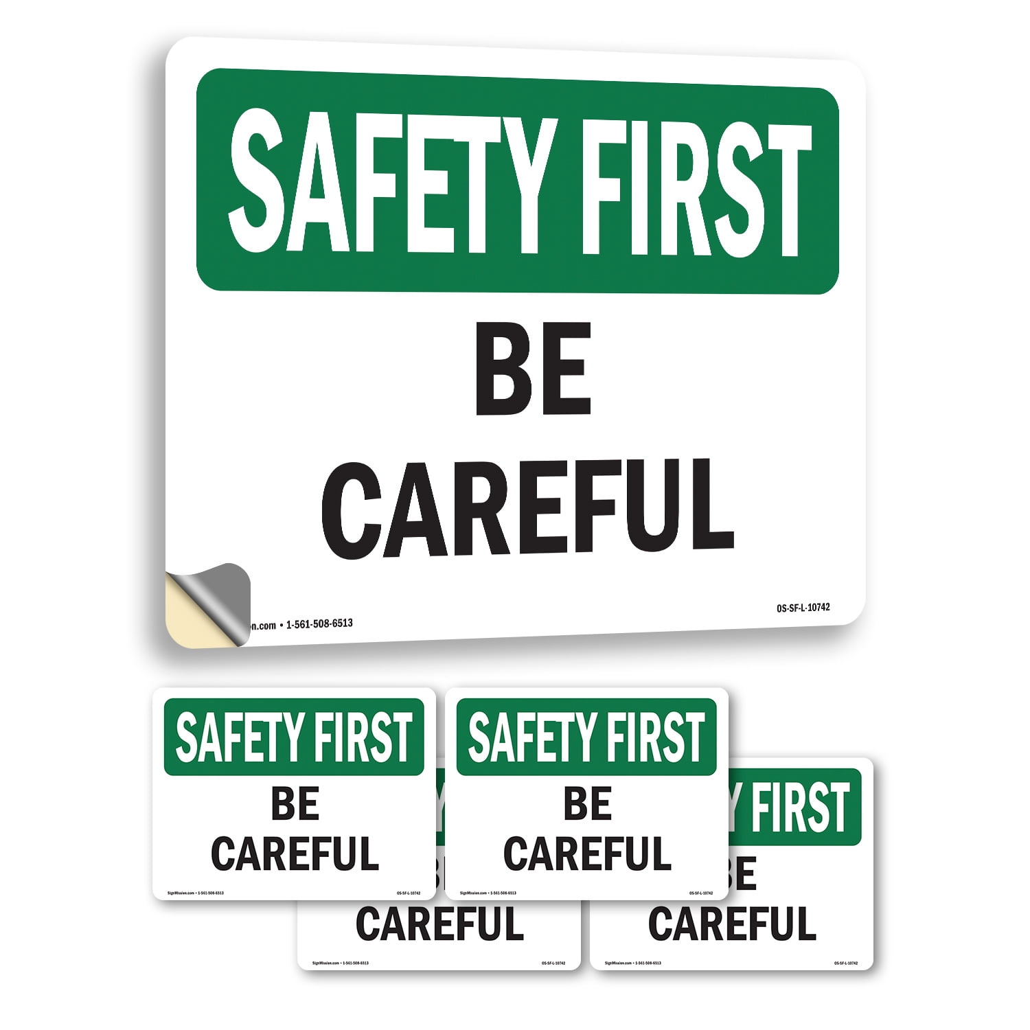Be Careful OSHA SAFETY FIRST Vinyl Decal Label 18 Inch x 12 Inch - 5 ...