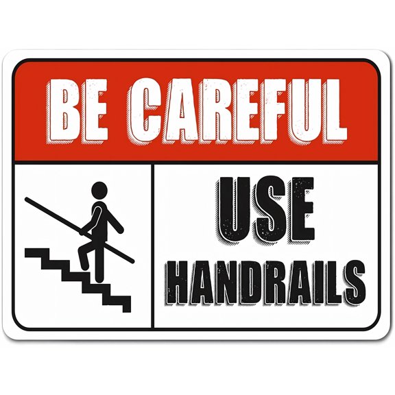 Be Careful Use Handrail Graphic Sign - 12×8 Inches, Aluminum OSHA Notice Sign, Funny Private Property Decor for Outdoor Yard Fence Workplace