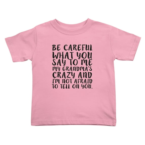 Be Careful What You Say To Me My Grandma's Crazy Funny Toddler T Shirts for Boys Girls (Pink, Youth S)