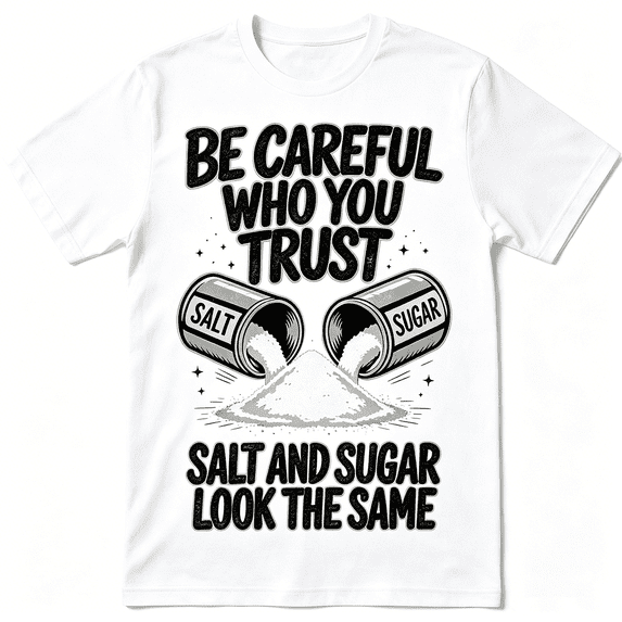 “Be Careful Who You Trust – Salt and Sugar Look The Same” Graphic T-Shirt – Unisex Life Lesson Tee, Inspirational Streetwear Top