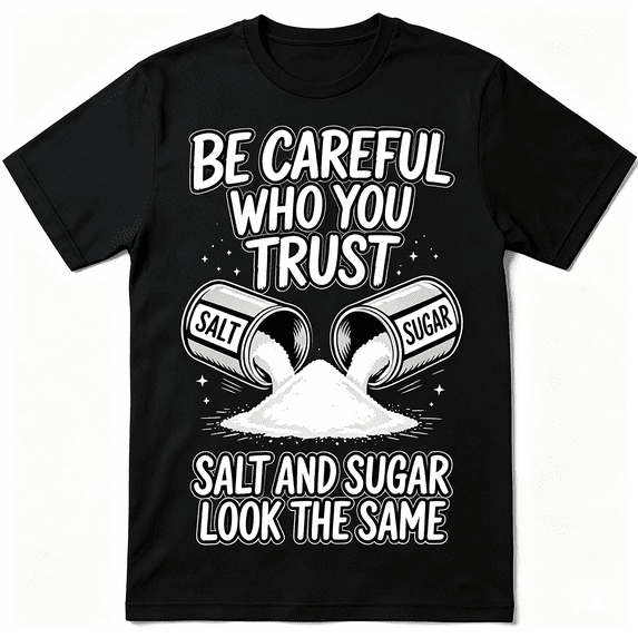 “Be Careful Who You Trust – Salt and Sugar Look The Same” Graphic T-Shirt – Unisex Life Lesson Tee, Inspirational Streetwear Top