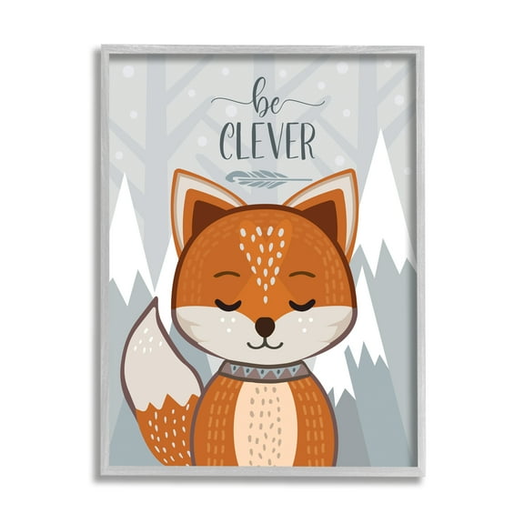 Be Clever Phrase Cute Fox Mountain Forest 11 in x 14 in Framed Painting Art Prints, by Stupell Home Décor