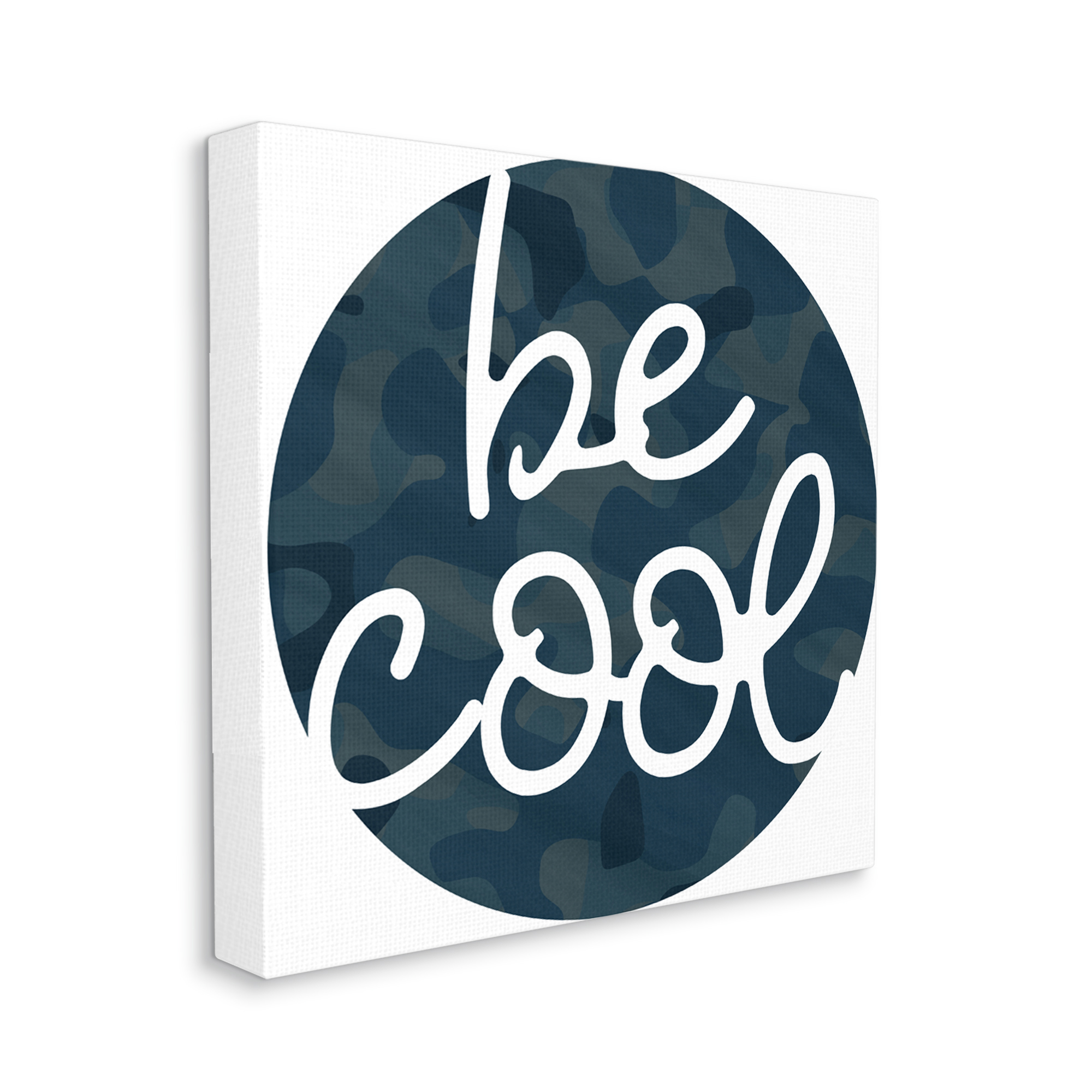 Be Cool Phrase Blue Camouflage Pattern Circle Art for Kids Gallery-Wrapped Canvas Print Wall Art, 17x17